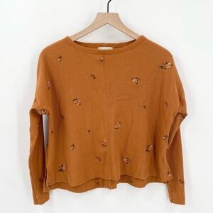 Altar’d State Floral Embroidered Waffle Knit Long Sleeve Top Medium‎